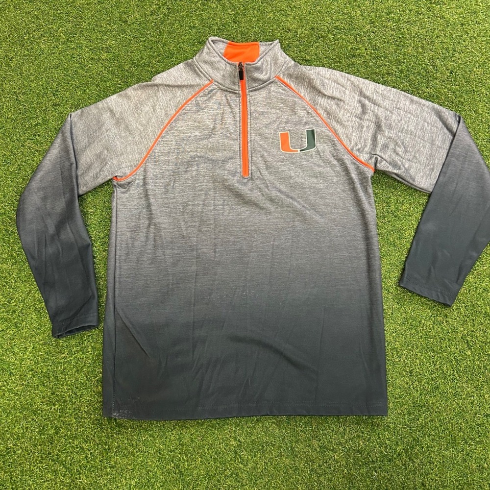 Miami Hurricanes Quarter Zip Pullover Grey Black Gradient Mens Small